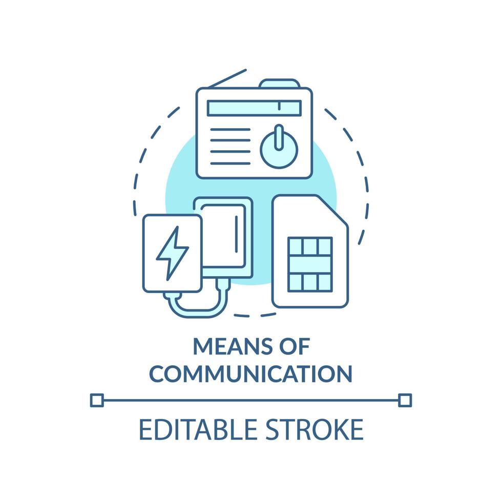 Means of communication turquoise concept icon. Thing to store. Emergency go bag abstract idea thin line illustration. Isolated outline drawing. Editable stroke. vector