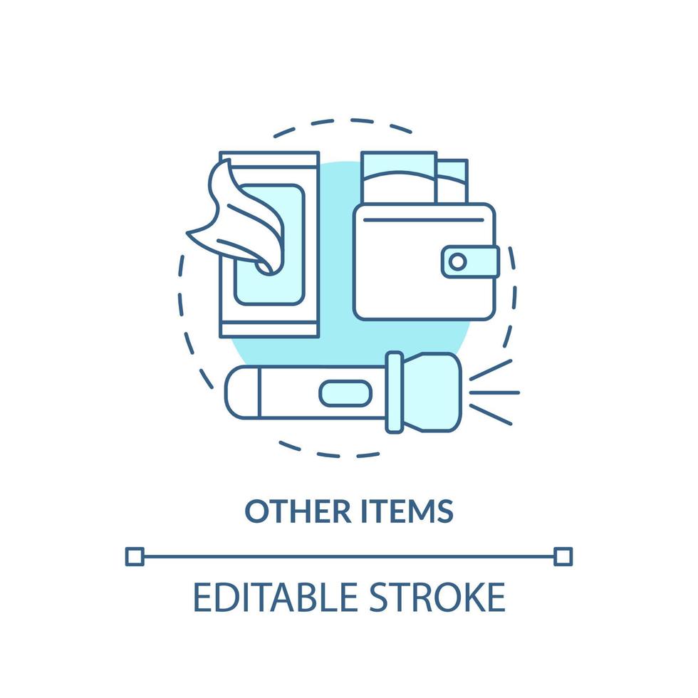 Other items to survive during war turquoise concept icon. Escape preparation abstract idea thin line illustration. Isolated outline drawing. Editable stroke. vector