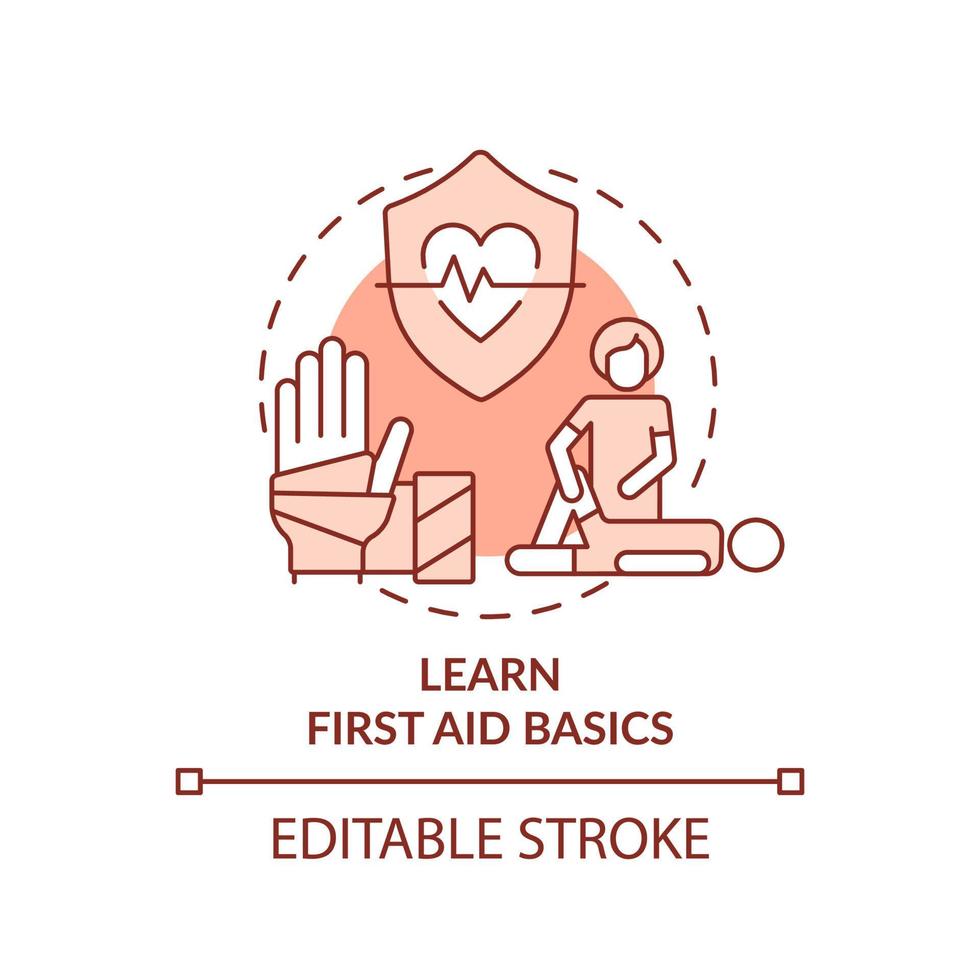 Learn first aid basics terracotta concept icon. Medical courses. Action during war abstract idea thin line illustration. Isolated outline drawing. Editable stroke. vector