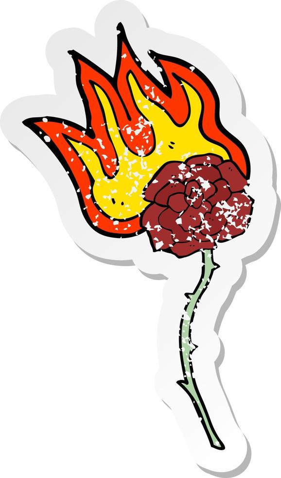 retro distressed sticker of a cartoon burning rose vector