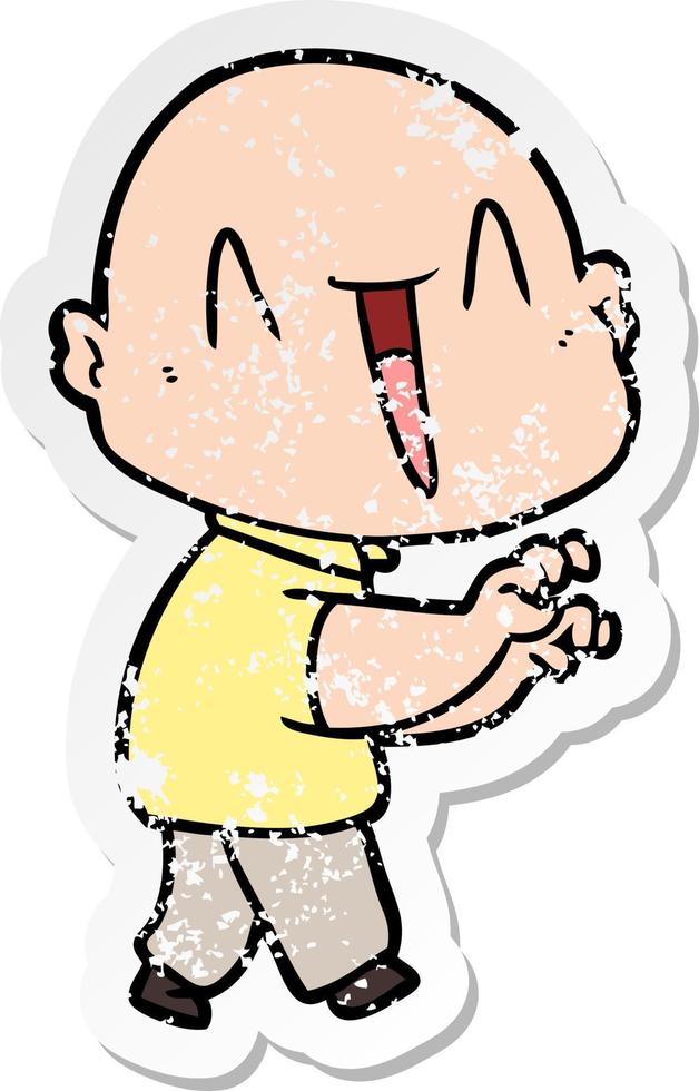distressed sticker of a happy cartoon bald man vector