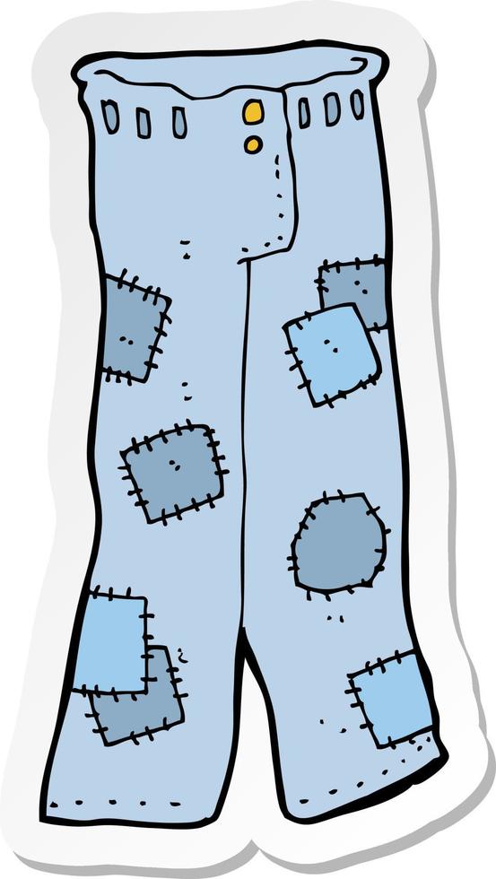 sticker of a cartoon patched old jeans vector