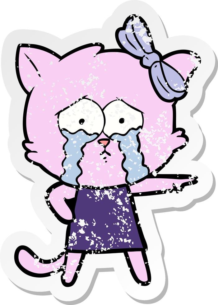 distressed sticker of a cartoon cat vector