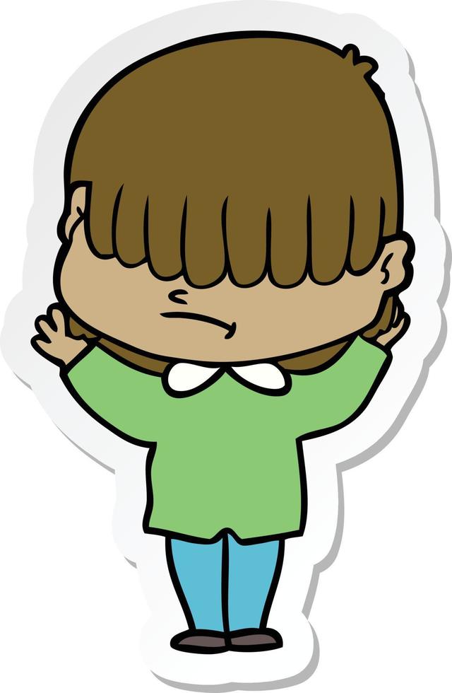 sticker of a cartoon boy with untidy hair vector