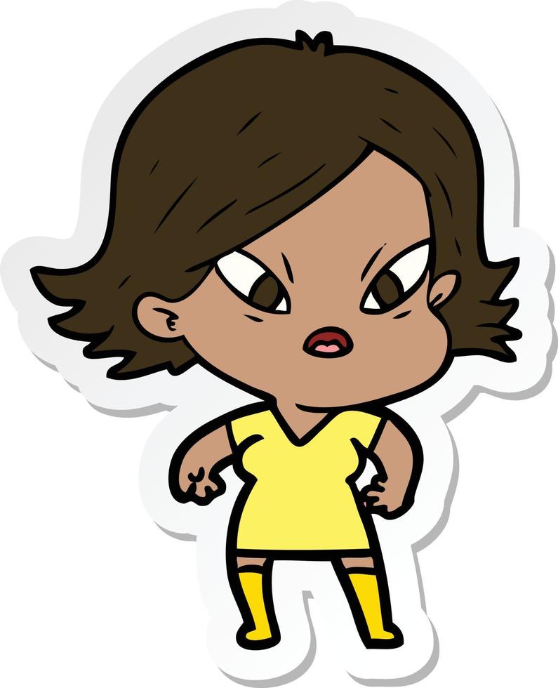 sticker of a cartoon stressed woman vector