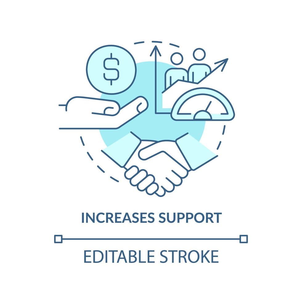 Increases support turquoise concept icon. Financial aid. Stakeholder management plan abstract idea thin line illustration. Isolated outline drawing. Editable stroke. vector