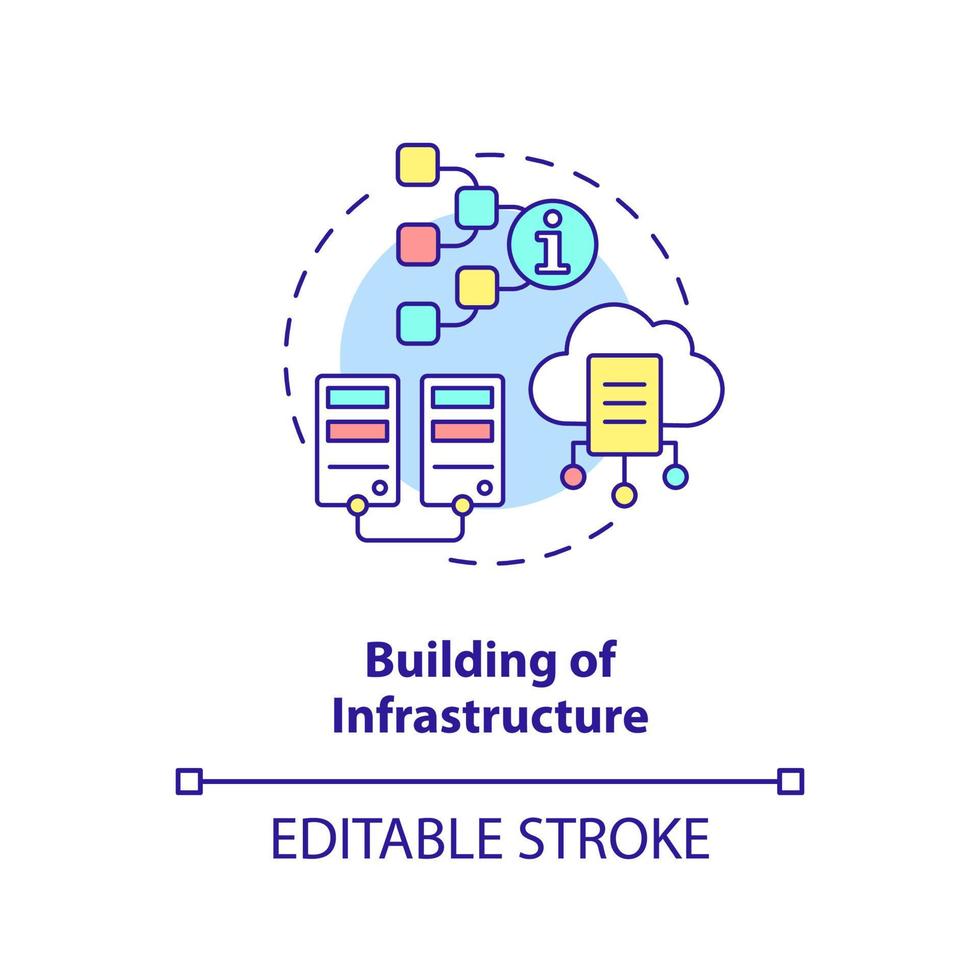 Building of infrastructure concept icon. Function of information sector abstract idea thin line illustration. Modeling. Isolated outline drawing. Editable stroke. vector