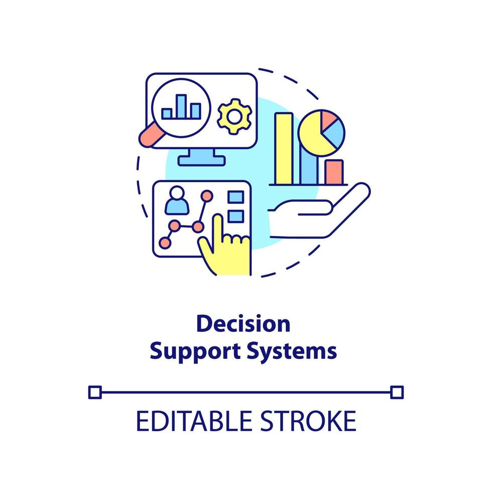 Decision support systems concept icon. Data analyzing abstract idea thin line illustration. Decision-making activities. Isolated outline drawing. Editable stroke. vector