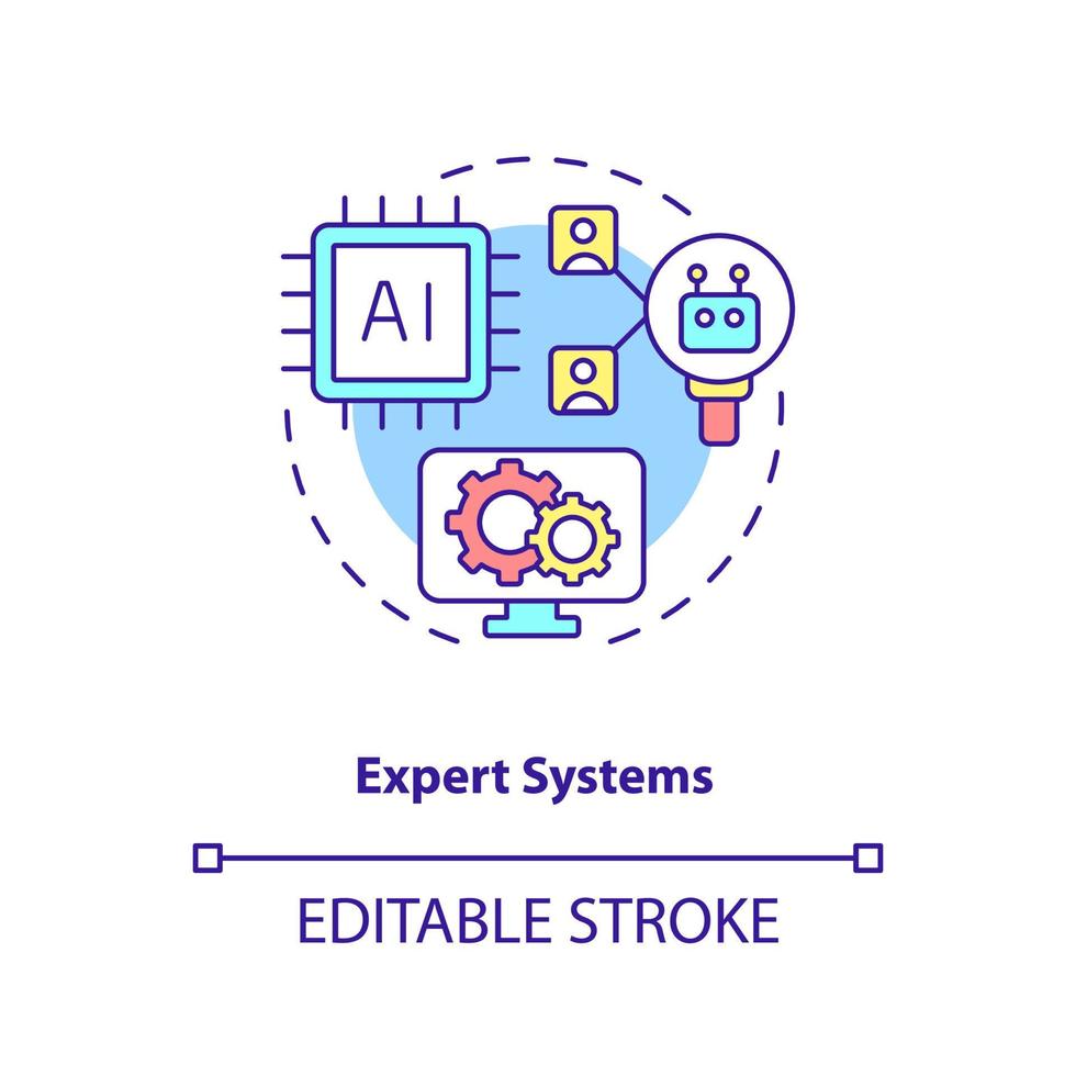 icono del concepto de sistemas expertos. sistemas de información tipo idea abstracta ilustración de línea delgada. método de inteligencia artificial. dibujo de contorno aislado. trazo editable. vector