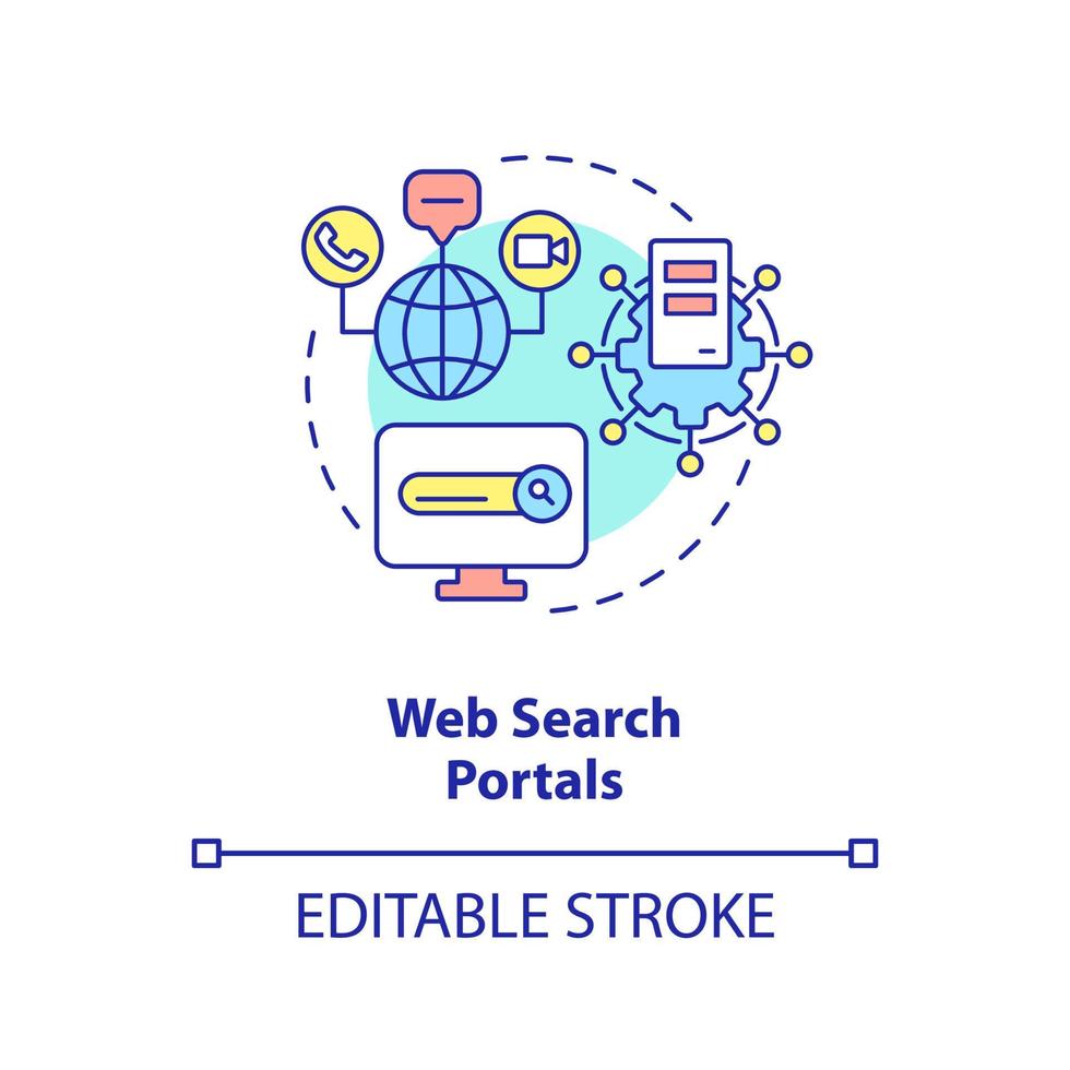 Web search portals concept icon. Information sector component abstract idea thin line illustration. Search engines, forums. Isolated outline drawing. Editable stroke. vector