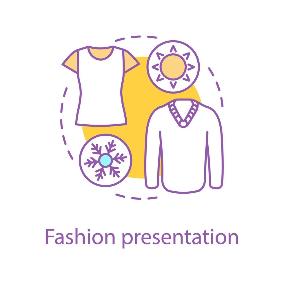 Fashion presentation concept icon. Clothes store idea thin line illustration. Summer and winter clothes collections. Vector isolated outline drawing