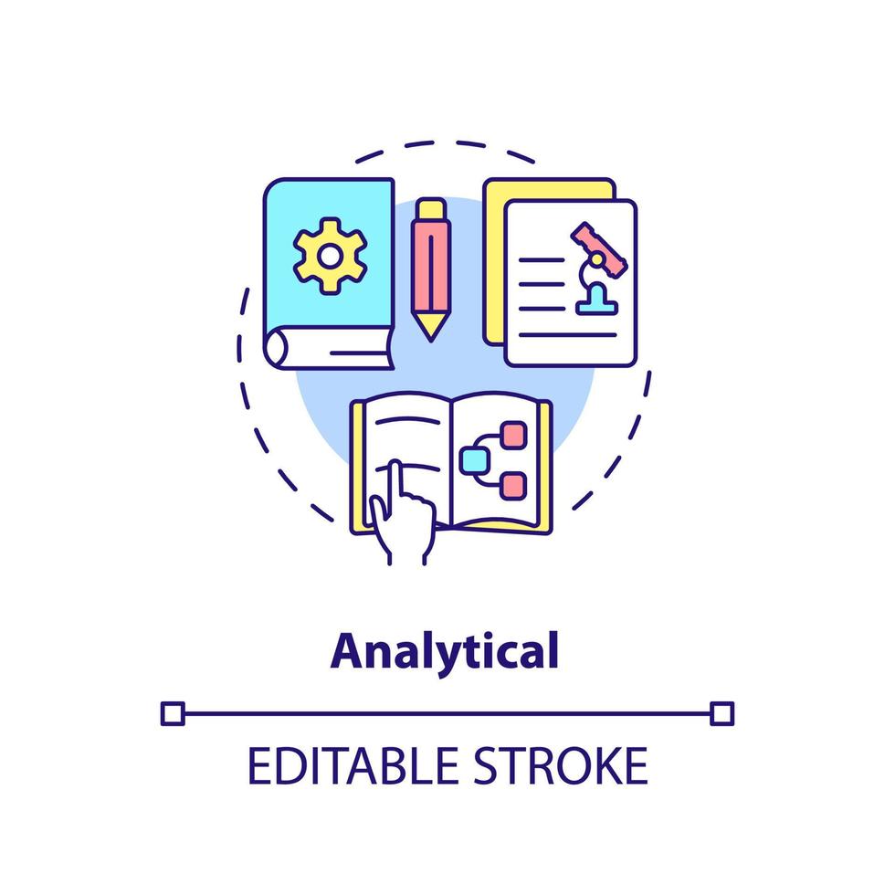 Analytical concept icon. Information type abstract idea thin line illustration. Facts interpretation. Output statistics. Isolated outline drawing. Editable stroke. vector