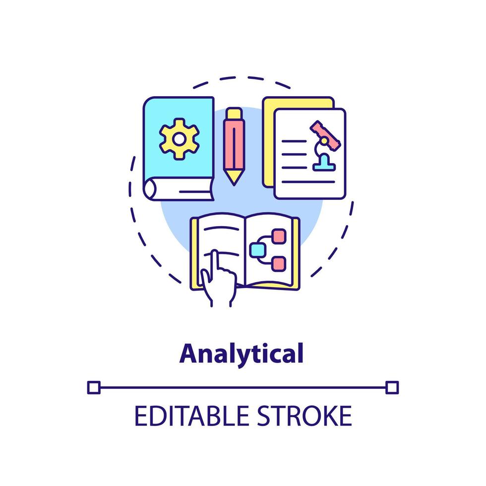 icono de concepto analítico. tipo de información idea abstracta ilustración de línea delgada. interpretación de los hechos. estadísticas de salida. dibujo de contorno aislado. trazo editable. vector