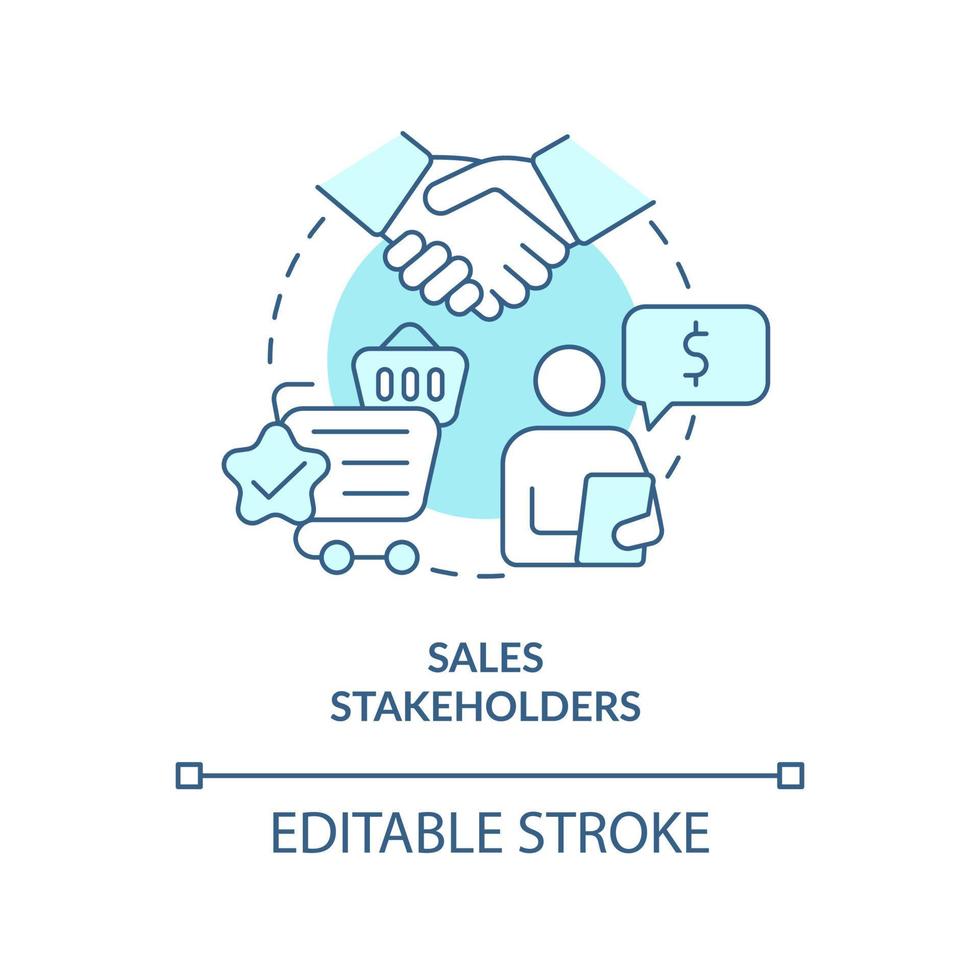 Sales stakeholders turquoise concept icon. Retail and commerce. Type of stakeholder abstract idea thin line illustration. Isolated outline drawing. Editable stroke. vector