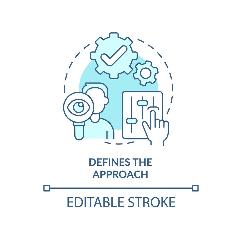 Define approach turquoise concept icon. Project strategy. Stakeholder management plan abstract idea thin line illustration. Isolated outline drawing. Editable stroke. vector
