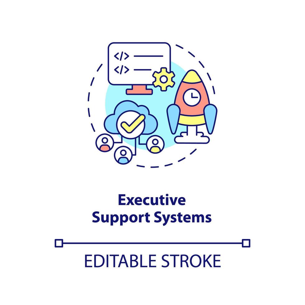 icono de concepto de sistemas de apoyo ejecutivo. tipo común de sistemas de información idea abstracta ilustración de línea delgada. dibujo de contorno aislado. trazo editable. vector