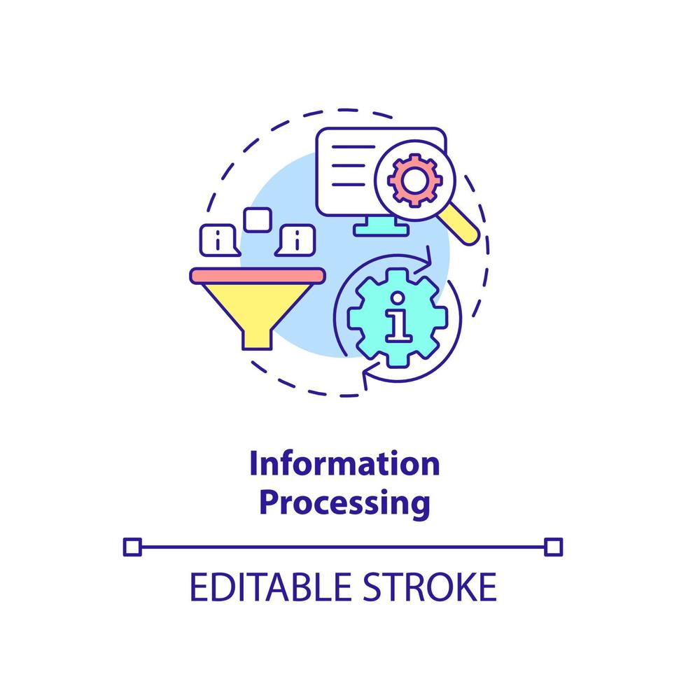 Information processing concept icon. Task of information industry abstract idea thin line illustration. Data manipulation. Isolated outline drawing. Editable stroke. vector