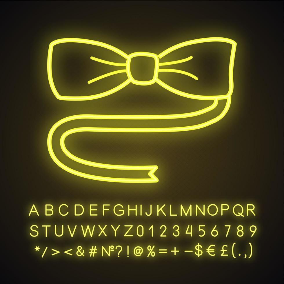 Bow tie neon light icon. Glowing sign with alphabet, numbers and symbols. Vector isolated illustration