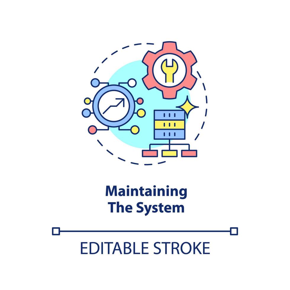 Maintaining system concept icon. Information system development life cycle abstract idea thin line illustration. Isolated outline drawing. Editable stroke. vector