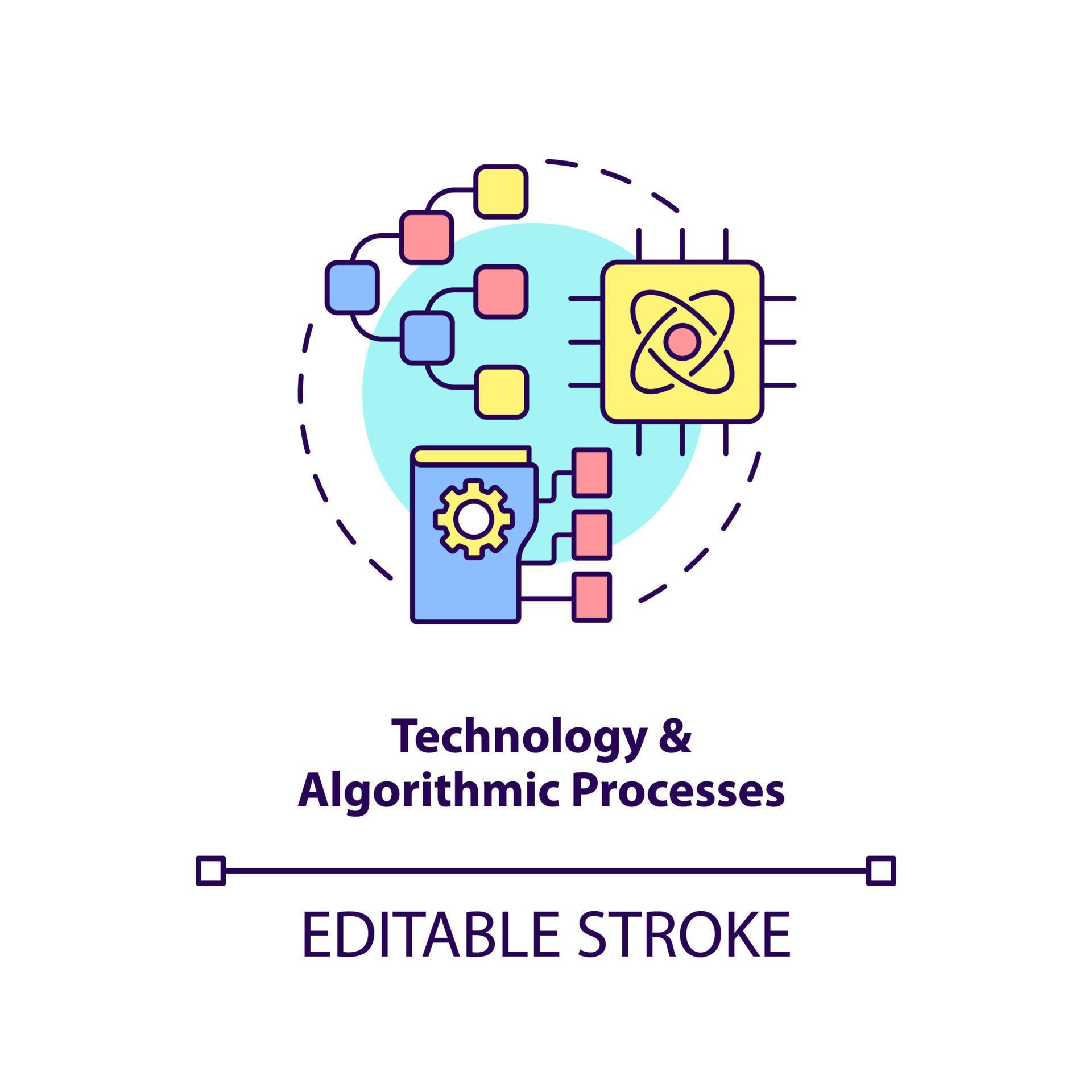 Technology and algorithmic processes concept icon. Information systems ...
