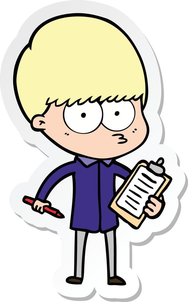 sticker of a nervous cartoon boy vector