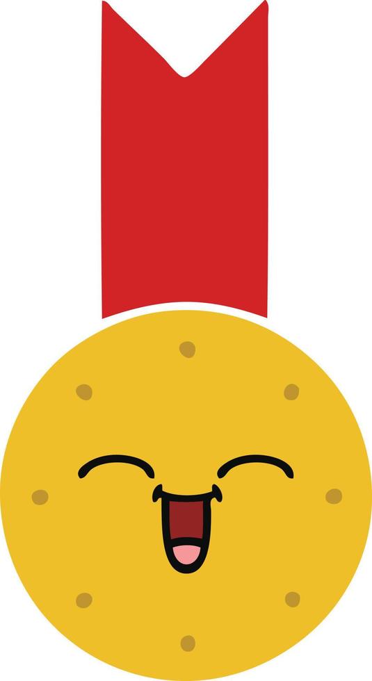 flat color retro cartoon gold medal vector
