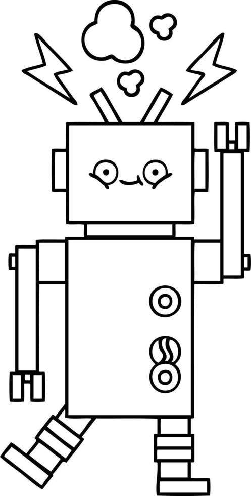 line drawing cartoon dancing robot vector