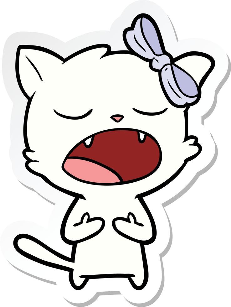 sticker of a cartoon cat meowing vector