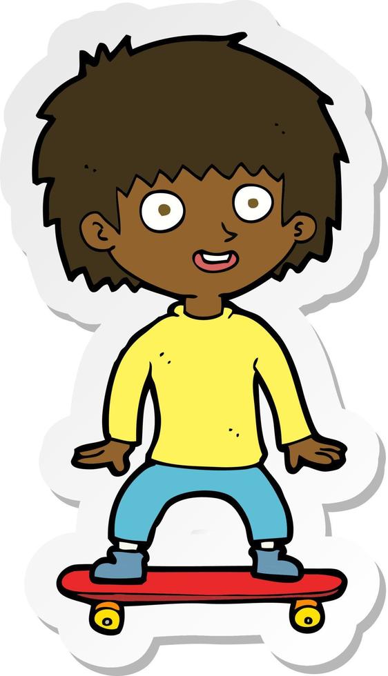 sticker of a cartoon boy on skateboard vector