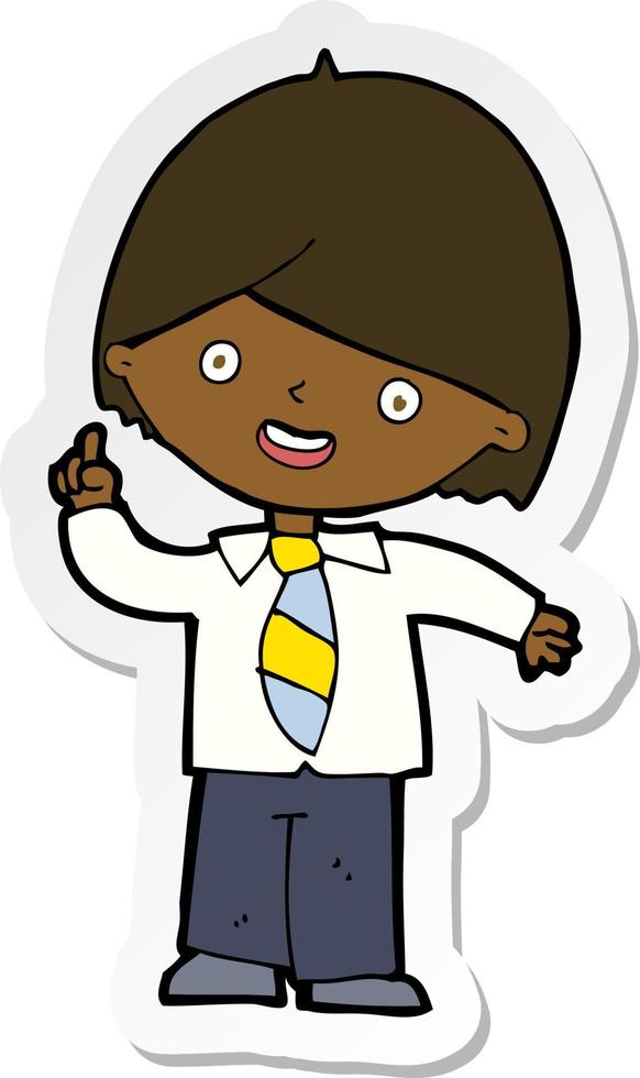 sticker of a cartoon school boy answering question vector