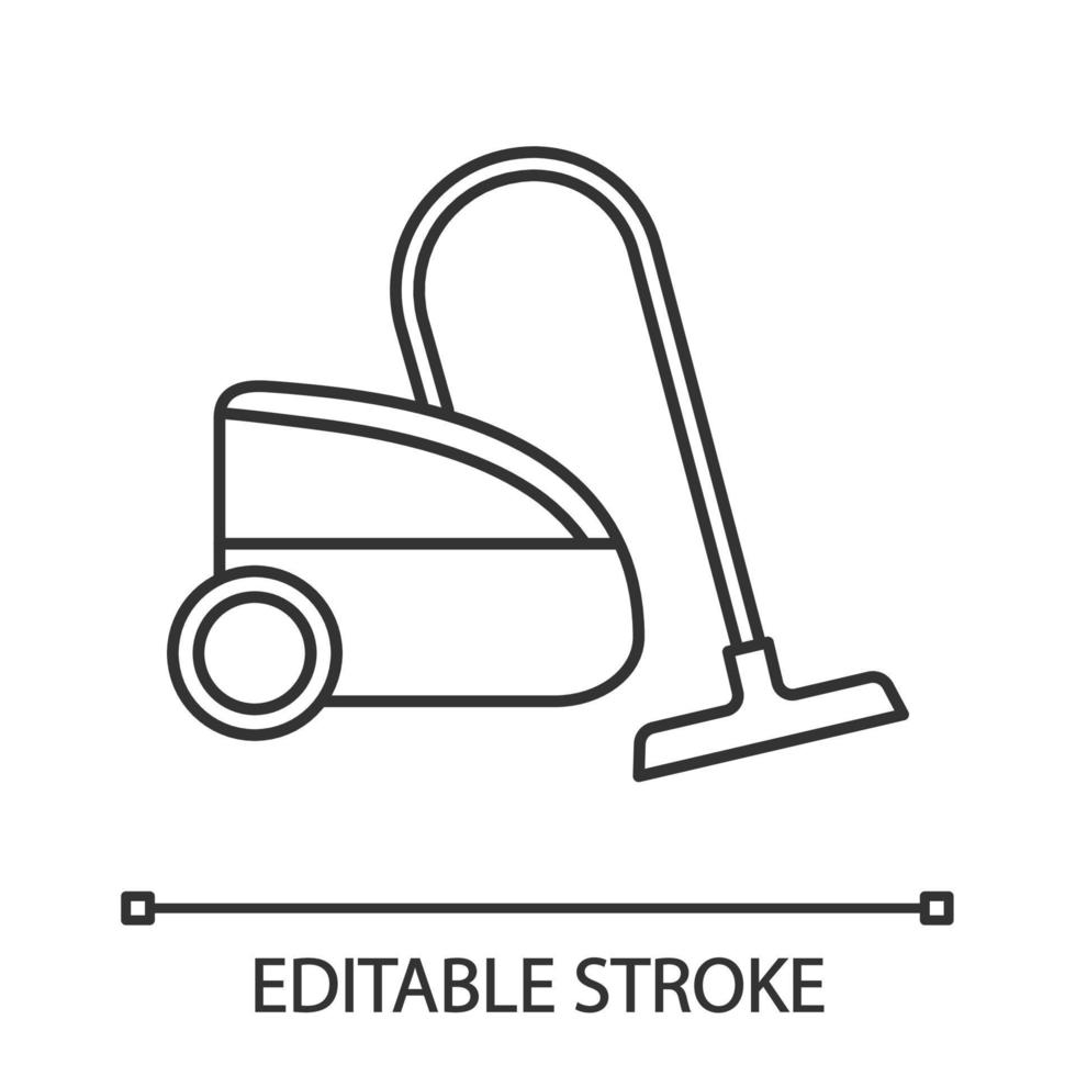 Vacuum cleaner linear icon. Thin line illustration. Wet and dry vacuum. Floor cleaning. Household appliance. Contour symbol. Vector isolated outline drawing. Editable stroke