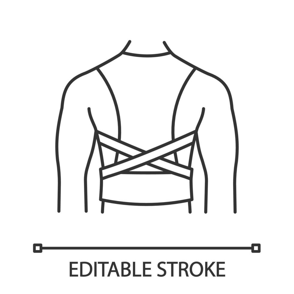 Posture corrector linear icon. Back brace. Thin line illustration. Back support. Orthopedic thoracolumbar corset. Posture support brace. Contour symbol. Vector isolated outline drawing