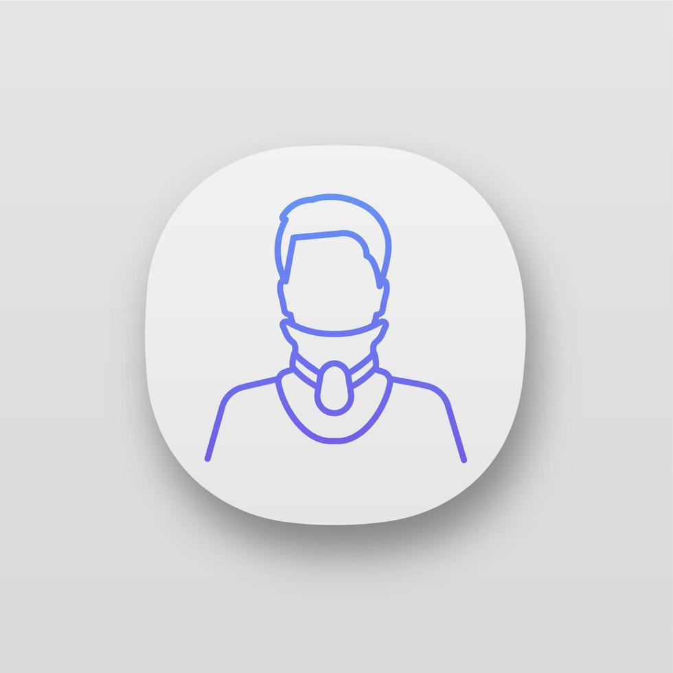 Cervical collar app icon. Neck brace. Medical foam neck support. UI UX user interface. Orthopedic collar. Cervical spine stabilization. Traumatic head and neck injuries. Vector isolated illustration
