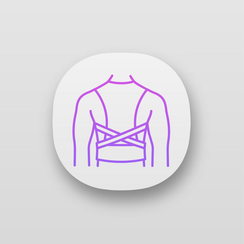 Posture corrector app icon. Back brace. Back support. Orthopedic thoracolumbar corset. UI UX user interface. Posture support brace. Kyphosis, lordosis, scoliosis treatment. Web or mobile application vector