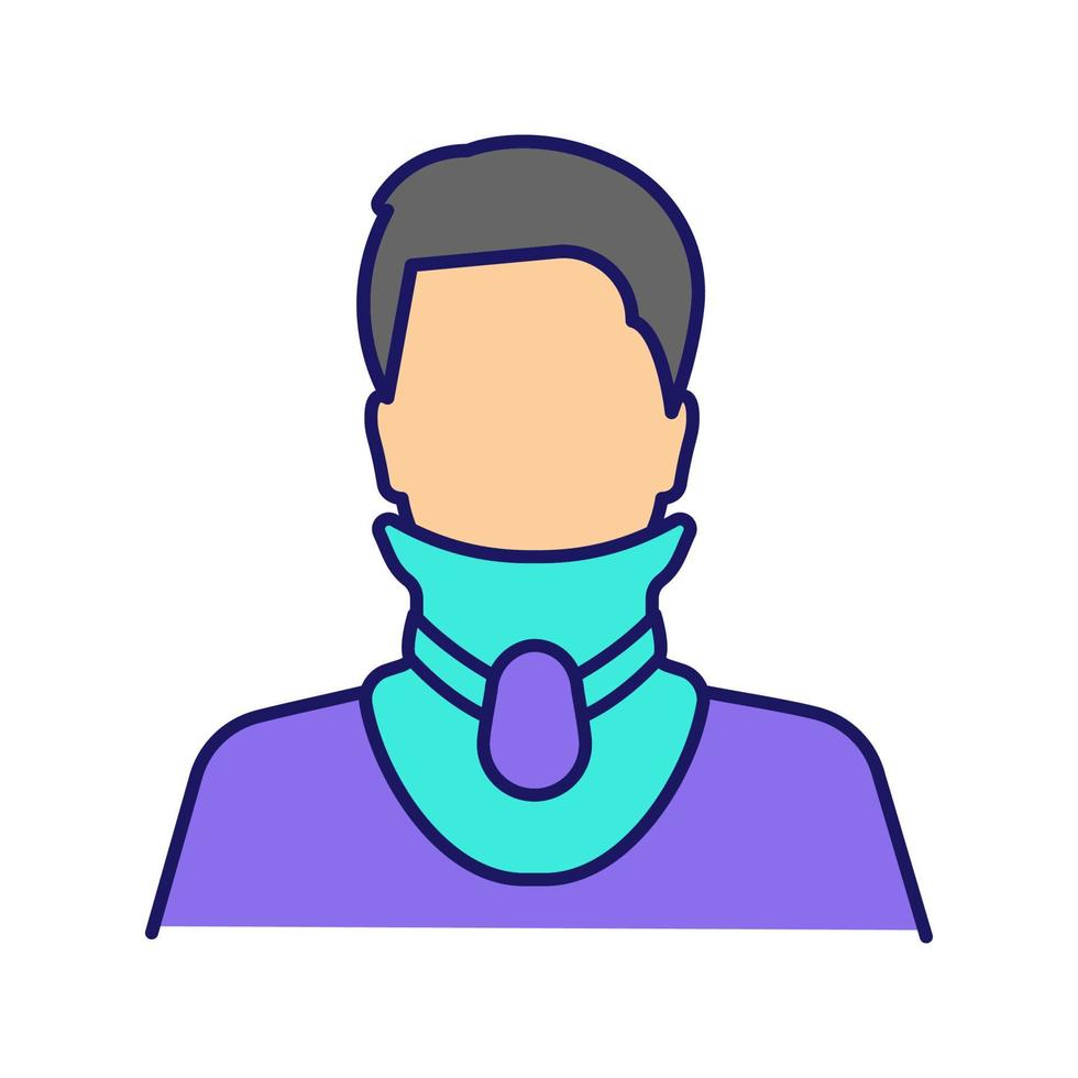 Cervical collar color icon. Neck brace. Medical foam neck support. Orthopedic collar. Cervical spine stabilization. Traumatic head and neck injuries treatment. Isolated vector illustration