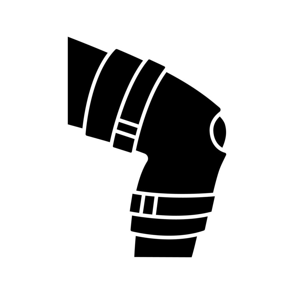 Knee brace glyph icon. Adjustable leg orthosis. Silhouette symbol. Orthopedic knee joint bandage. Arthritis, muscle sprain treatment, injury recovery, joint pain relief. Vector isolated illustration
