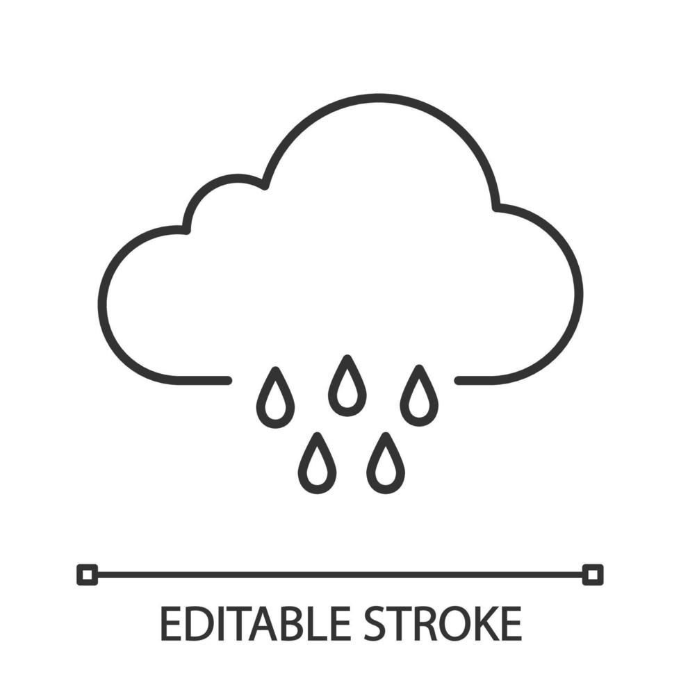 Rainy weather linear icon. Rain. Thin line illustration. Light rain. Drizzle or shower. Weather forecast. Contour symbol. Vector isolated outline drawing. Editable stroke