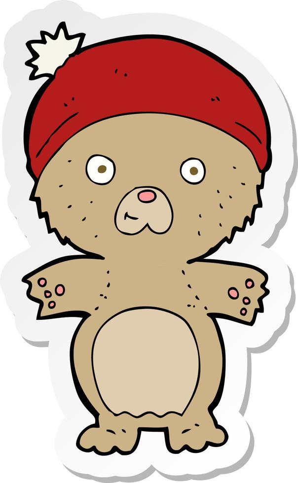 sticker of a cartoon cute teddy bear in hat vector