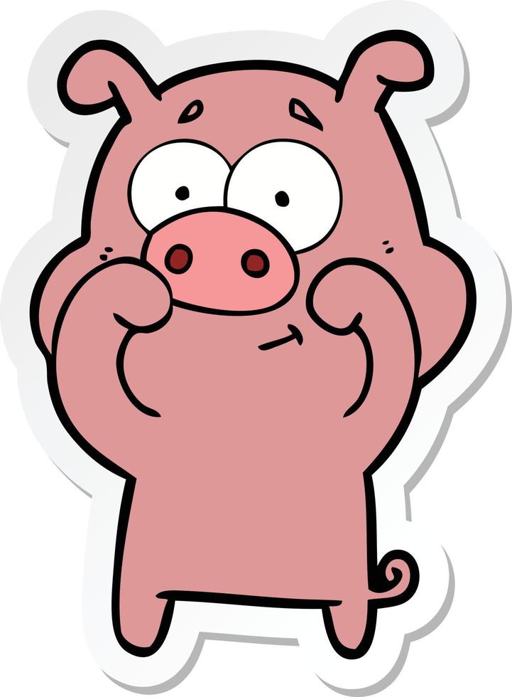 sticker of a happy cartoon pig vector