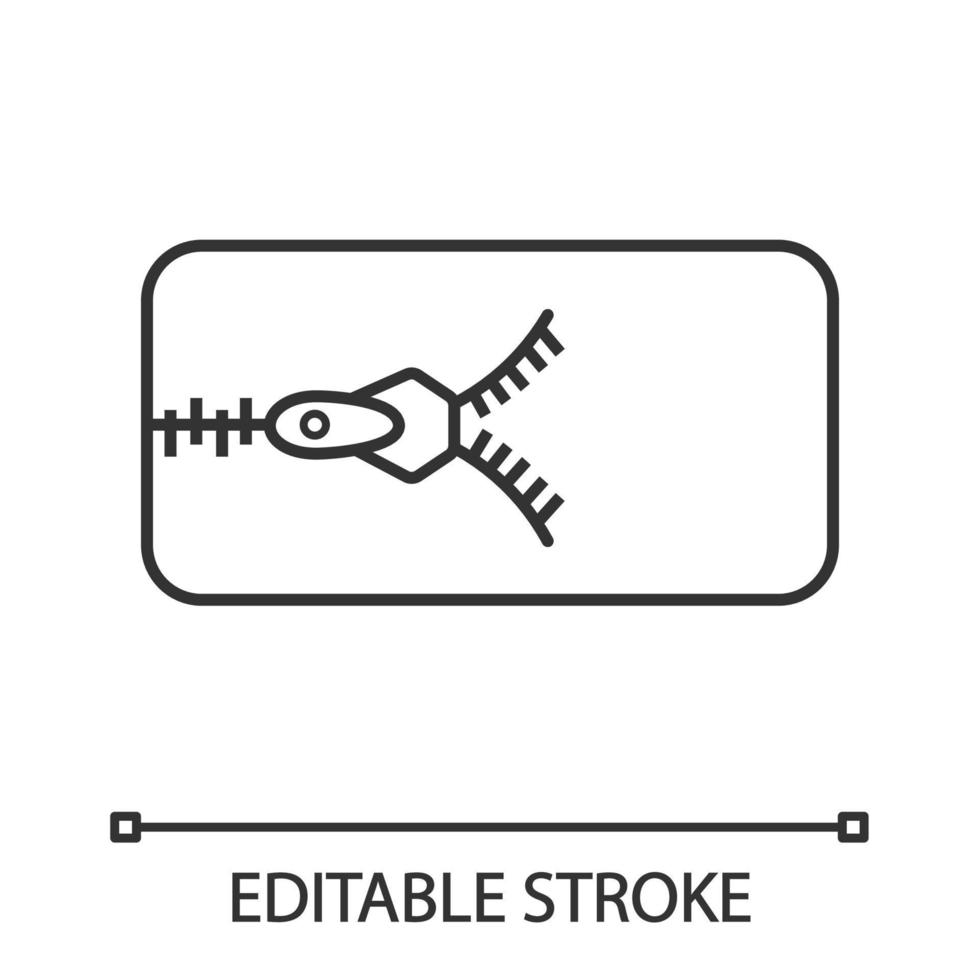 Zipper linear icon. Thin line illustration. Removable mattress cover with zip-fastener. Slide fastener. Contour symbol. Vector isolated outline drawing. Editable stroke