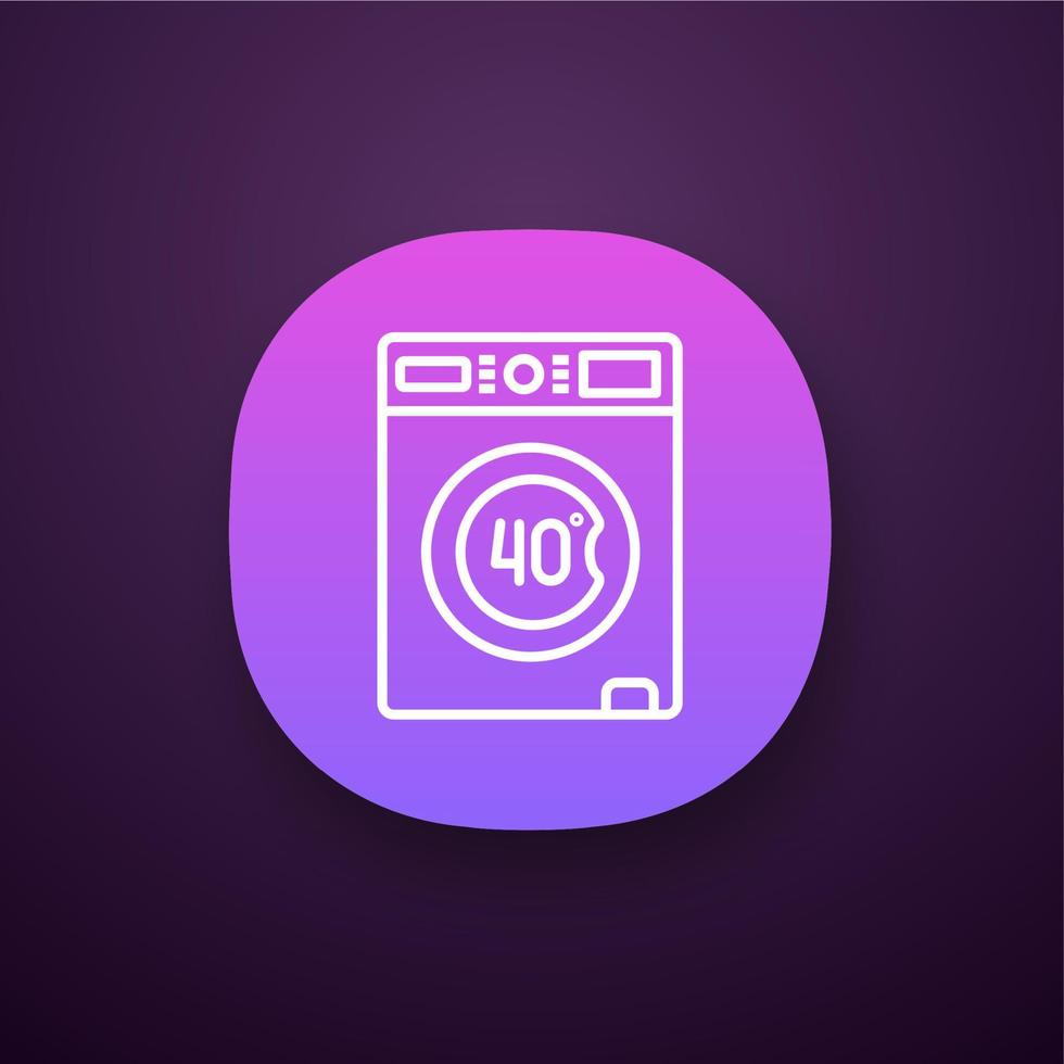 Machine washable at 40 degree app icon. Machine wash. Gentle cycle. Washing at forty Celsius degree. Washable mattress cover. UI UX interface. Web or mobile application. Vector isolated illustration