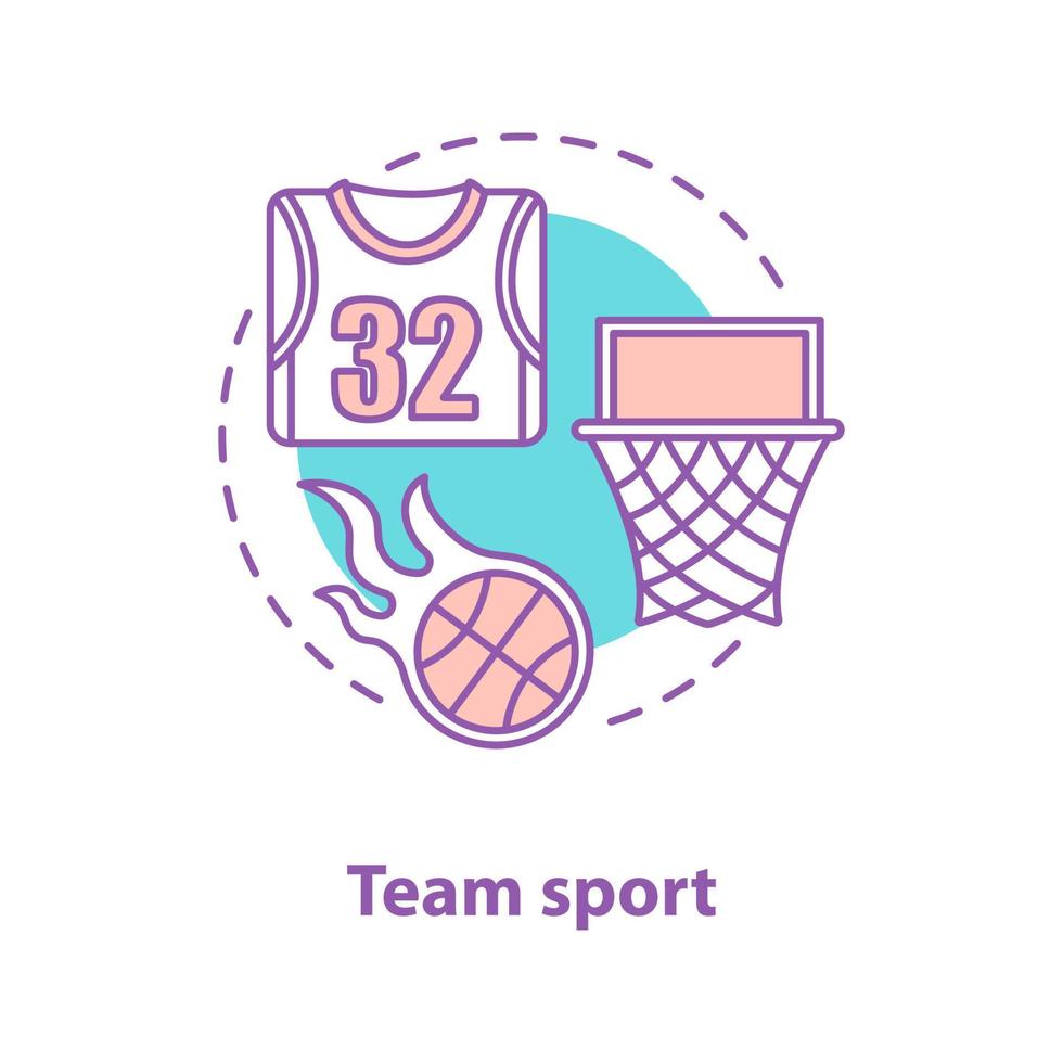 icono del concepto de baloncesto. ilustración de línea delgada de idea de deporte de equipo. pelota de baloncesto, cancha, camiseta. dibujo de contorno aislado vectorial vector