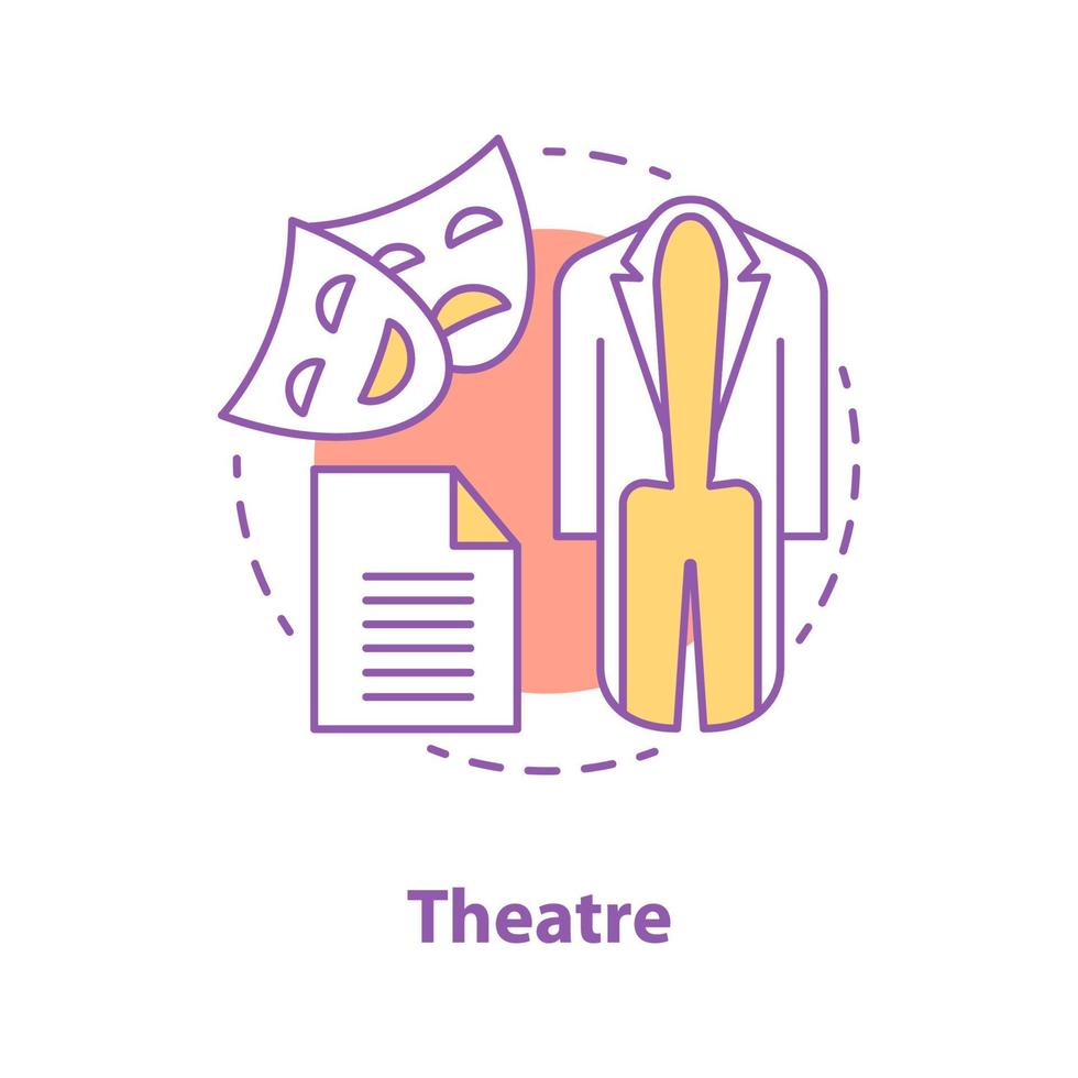 Theater concept icon. Art idea thin line illustration. Drama. Tragedy and comedy masks, costume. Vector isolated outline drawing