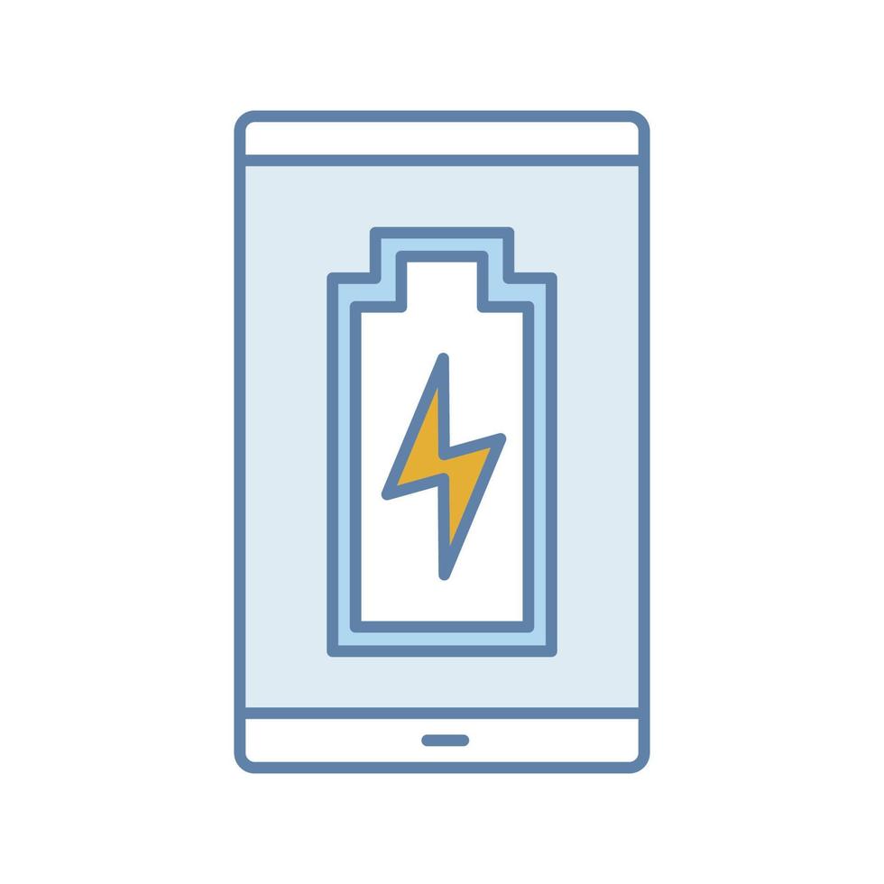 Smartphone battery charging color icon. Charge completed. Mobile phone battery level indicator. Isolated vector illustration