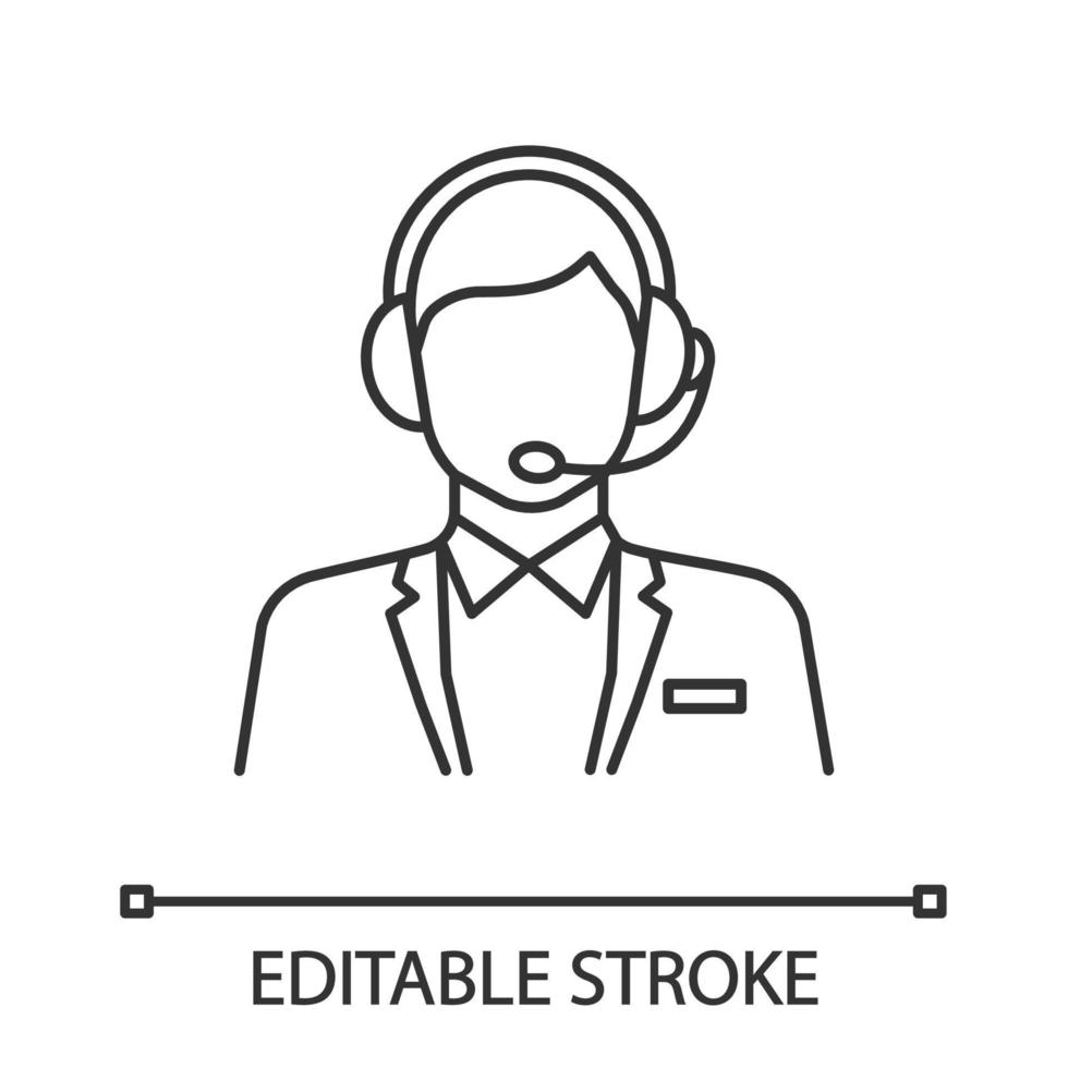 Customer support linear icon. Call center operator. Clients care service. Thin line illustration. Hotline. Website manager. Contour symbol. Vector isolated outline drawing. Editable stroke