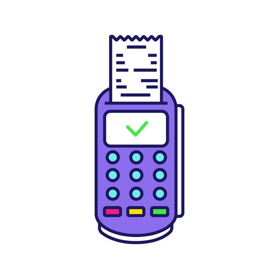 Payment terminal receipt color icon. Successful POS terminal transaction. E-payment. Isolated vector illustration