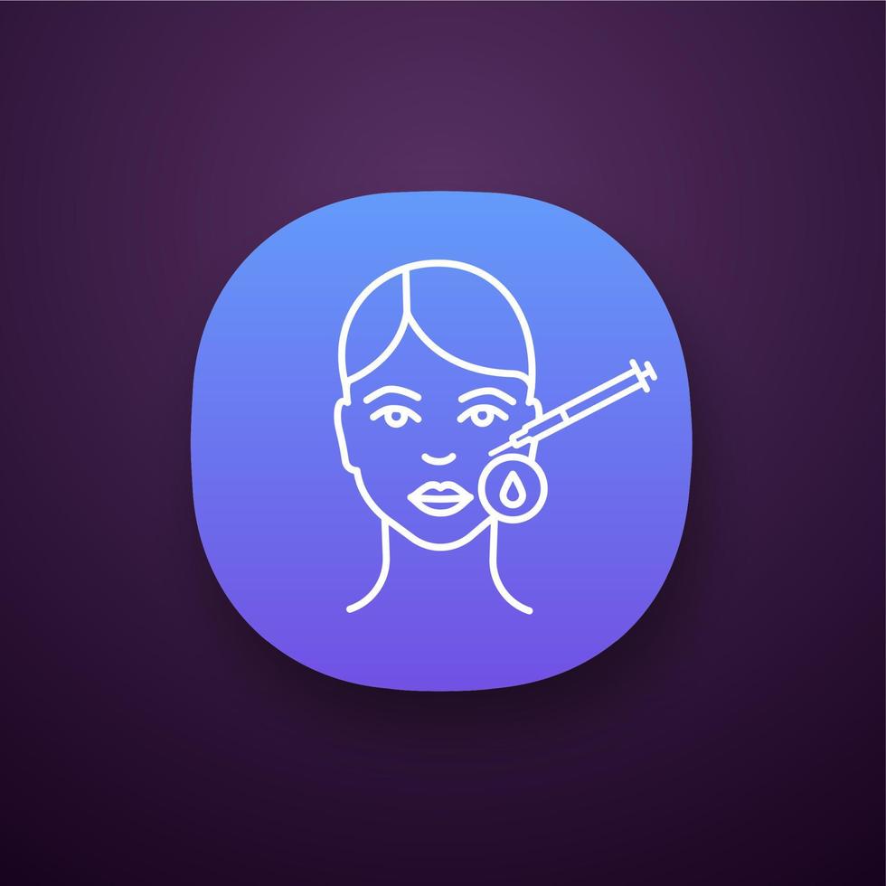 Neurotoxin injection area disinfection app icon. Hyaluronic acid injection. Injectable filler. Cosmetic procedure. Facial rejuvenation. Wrinkles reducing. UI UX interface. Vector isolated illustration