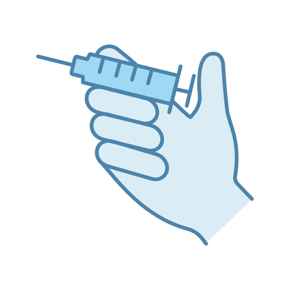 Injection color icon. Hand holding syringe. Neurotoxin injection. Vaccination. Treatment. Isolated vector illustration