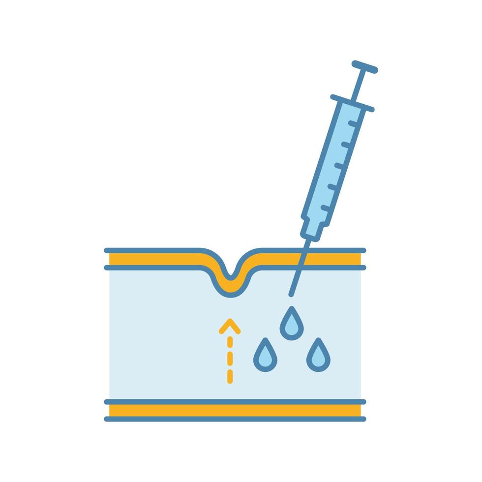 Neurotoxin injection color icon. Subcutaneous injection with neuro toxin. Facial rejuvenation. Wrinkles reducing process in skin section. Injectable filler. Isolated vector illustration