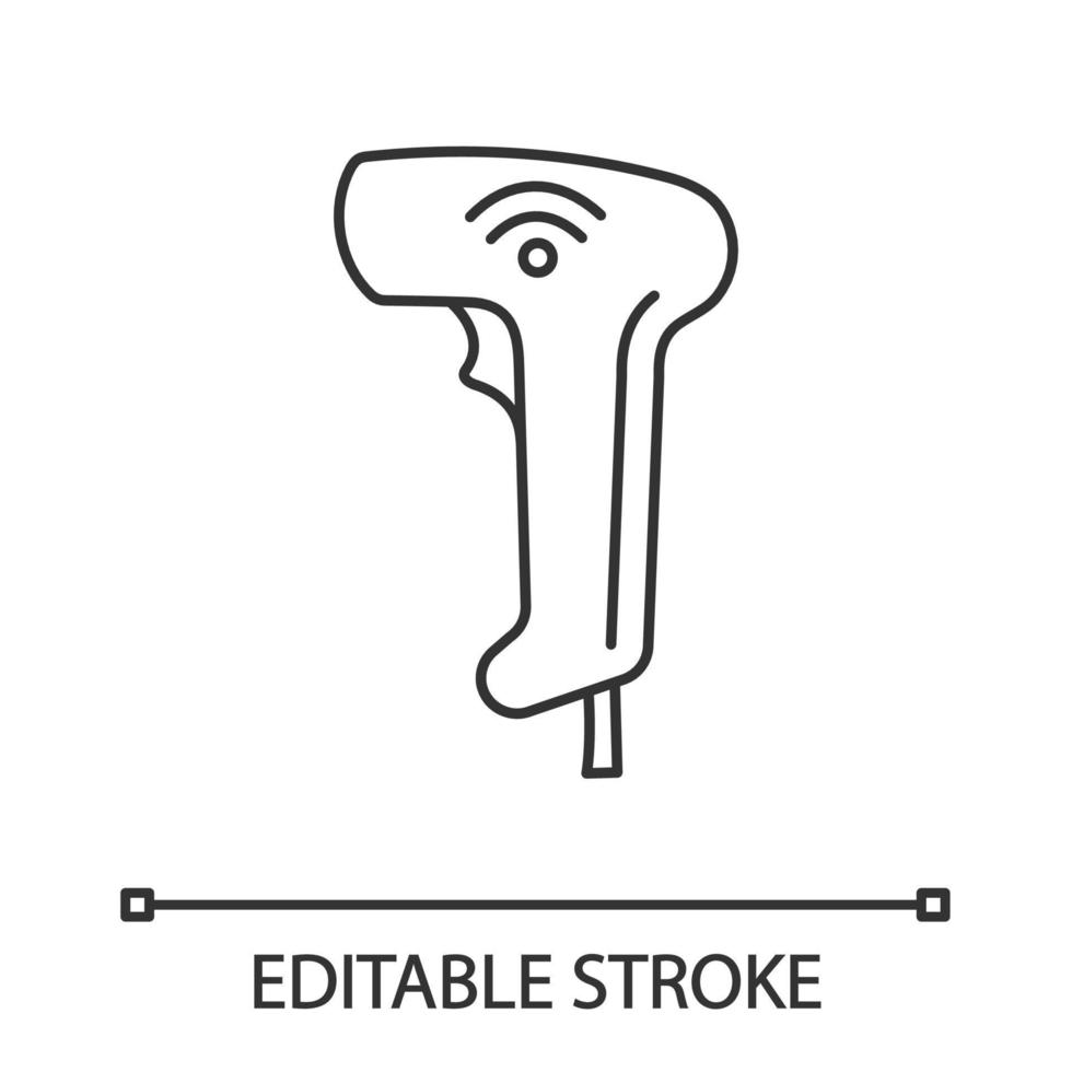 Wireless barcode scanning linear icon. Wifi bar codes handheld scanner. Thin line illustration. Barcodes reading device. Contour symbol. Vector isolated outline drawing. Editable stroke